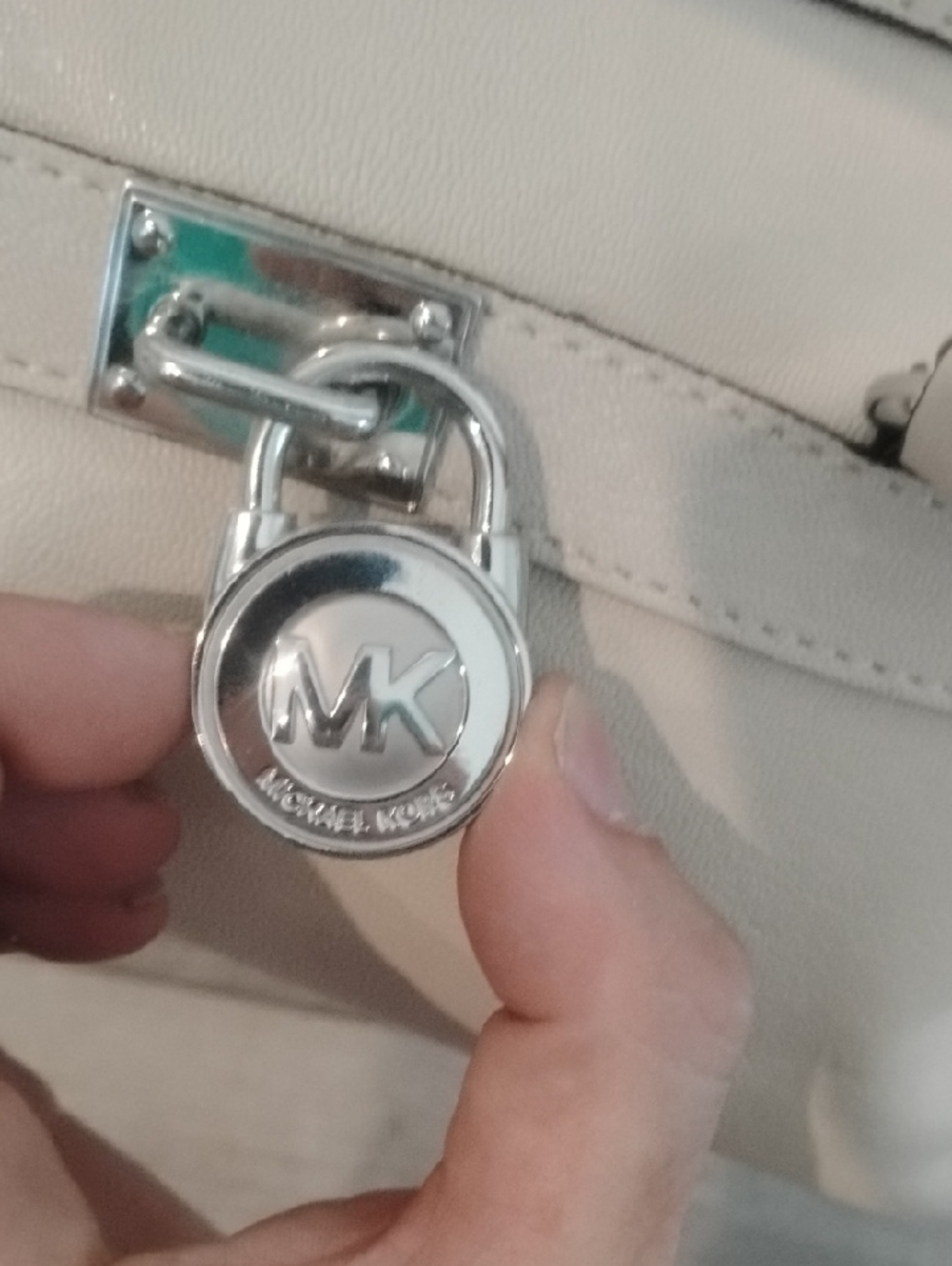 Michael Kors Cream Leather Satchel with Silver-Tone Lock - Picture 7 of 15